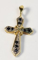 Vintage Yellow Gold Plate With Blue (Sapphire?) Stones Cross Pendant