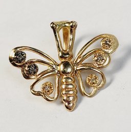 10k Yellow Gold Butterfly Pendant With Tiny Diamonds