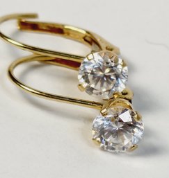 Real 14k Yellow Gold Dangle Cz Stud Earrings