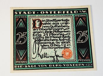 ANTIQUE....1920s 25 Pfennig  Bank Note Notgeld German For 'Emergency Money' Perfect Condition