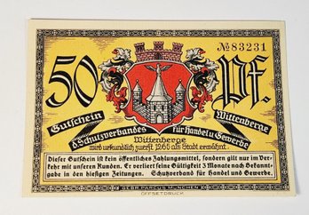 Antique.... 1920s Notgeld  50 PF Bank Note German German For 'emergency Money' UNC Condition