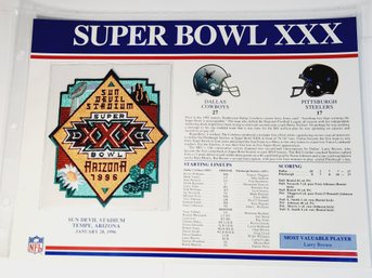 Super Bowl XXX Willabee & Ward Jersey Patch And Score Card - Dallas Cowboys  Vs Pittsburgh Steelers