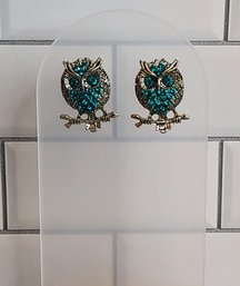 Unique Teal Stone Fashion Owl Earrings