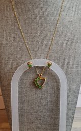 Fashion Created Emerald And CZ Goldtone Earrings And Necklace