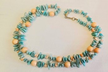 Miriam Haskell Turquoise And Coral Bead Necklace 30'