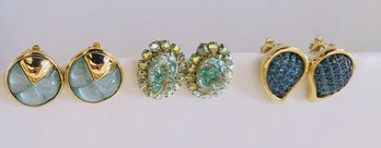 Vintage Clip On Earrings In Shades Of Teal By Kenneth Jay Lane