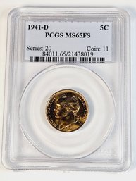 WOW...1941-D Jefferson Nickel PCGS MS65FS  Graded Slab