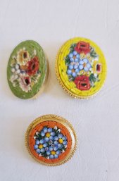 Trio Of Mini Vintage Mosaic Italian Pins