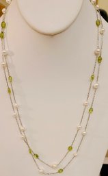 Lovely Sterling Silver With Fresh Water Pearl And Peridot