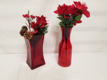 Merry Christmas Home Decor Decorative Red Flowers In Red Glass