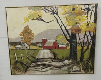 Large Framed Oil On Canvas Country Scene
