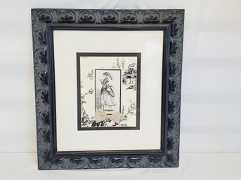 Black Framed & Matted Victorian Lady With Shadow Box Bow Accent Wall Art Print