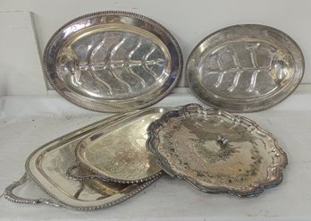 Five Silver Plate Trays/platters