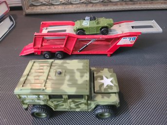 Speacalty Trailer Truck By Matchbox And Two  Army Jeeps