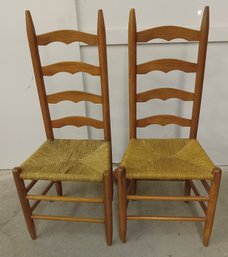 Pair Of 50 Year Old Country Ladder Back Chairs