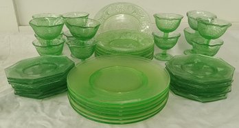 35 Pieces Of Green Depression Ware