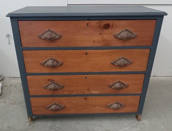 Four Drawer 19th Century Country Victorian Chest In Blue Paint