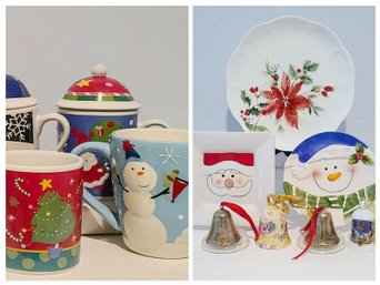 Grouping Of Christmas Mugs, Plates And Bells Includes Lennox  Collectables