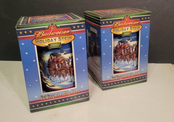 Budweiser Collectible Holiday Steins. The Pair. New In Box. 21 Years Old.     - - - - - - - -- - - - Loc: BS2