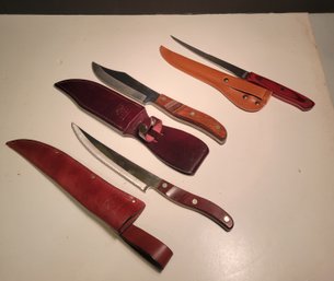 EHP Arrowhead Knives And Another Filet Knife Which Is New In Bag.   - - - - - -  -- - -- -- - Loc: BS3 Cabinet