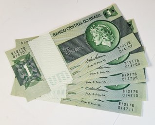 5 Uncirculated Brazilian Paper Money Consecutive # Bills