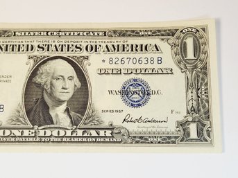 1957 $1 Dollar Blue Seal STAR NOTE  Silver Certificate  Crisp (66 Years YOUNG)
