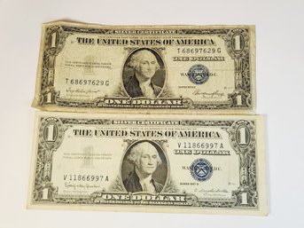 2  - $1 1935 (no In God We Trust) And 1957  Blue Seal Silver Certificates