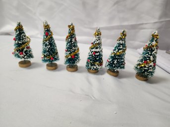 Set Of 6 Vintage Decorated Bottle Brush Xmas Trees 4'H