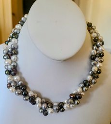 Stunning Multi Strand Fresh Water Irridescent Colored Pearls With Sterling Clasp