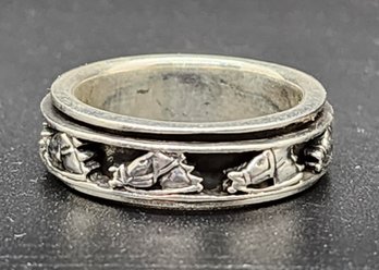 Heavy Sterling Silver Horse Spinner Ring