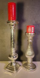 Silver Finished Holiday Candle Sticks With New Red Candles. - ----------------------Loc: BS3