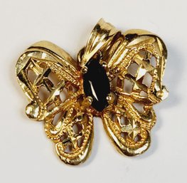 Vintage 10k Yellow Gold Butterfly With Stone Pendant
