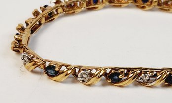 Vintage 10k Gold Blue And White Stone Bangle Bracelet