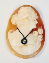 Antique Large  Carved Cameo Shell With Diamond