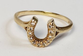 Vintage 14k Yellow Gold Diamond Lucky Horse Shoe Ring