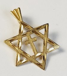 UNUSUAL 14k Yellow Gold Star Of David With Messianic Cross Pendant