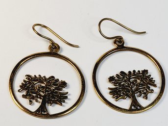 Gold Tone Round Tree Hanging Earring