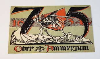 1920s Notgeld 75 Bank Note German German For 'emergency Money' Skeleton