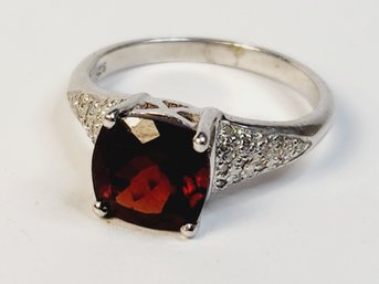 Vintage Sterling Silver Red Stone Victorian Style Ring