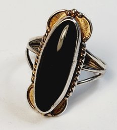 Vintage Sterling Silver Black Onyx Inlay Ring