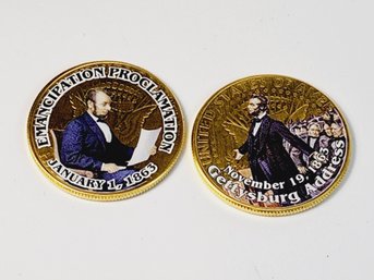 2 1999 Gold Covered Kennedy Half Dollars Colorized Lincoln Commemorative Coins