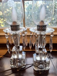 Beautiful Vintage Hurricane Crystal Lamps