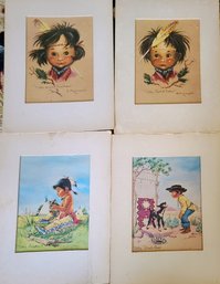 Four Vintage American Indian Prints Of Children Two By Vera Louise Drysdale Dated 1966