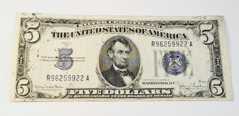W0W......1934 Blue Seal Silver Certificate $5 Dollar Bill
