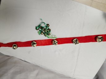 Vintage Sleigh Bells On A Strap 29'L And 9 Small Bells