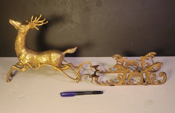 Brass Reindeer And Sleigh. 3 Pieces. - - - - -- - - - - - - - - - - - - - -- - - - - - - - -Loc: FH