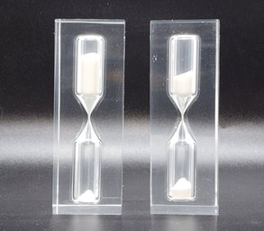 Pair Of Vintage Clear Lucite Hourglasses