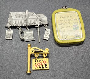 Vintage Real Estate Agent Brooch & Pendant Lot