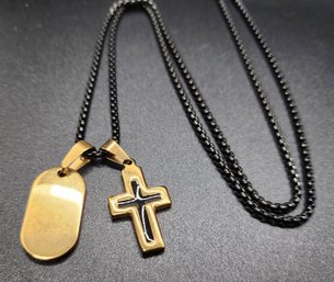 Ion Plated Black & Yellow Gold Stainless Steel Cross Pendant Necklace