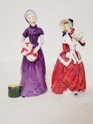 Two Vintage Royal Doulton Porcelain Lady Figurines -Christmas Morn & Good Day Sir  (box 5)